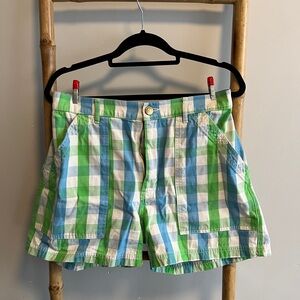 big bud press work shorts // blue and green checkered shorts // size medium